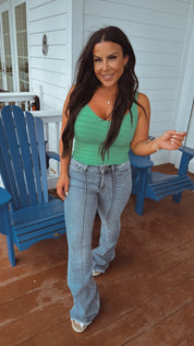 Kelly Green Scrunched Ruffle Hem Tank