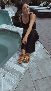 Corky Toodles Black and And Oranges Two Strap Sandals