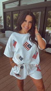 Chic White And Vintage Flag Top