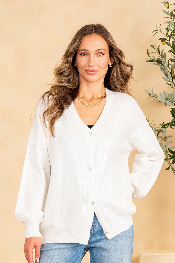 Ivory Vneck Soft Button Up Sweater