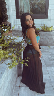 Sassy Black Sheer Mesh Wrap Skirt