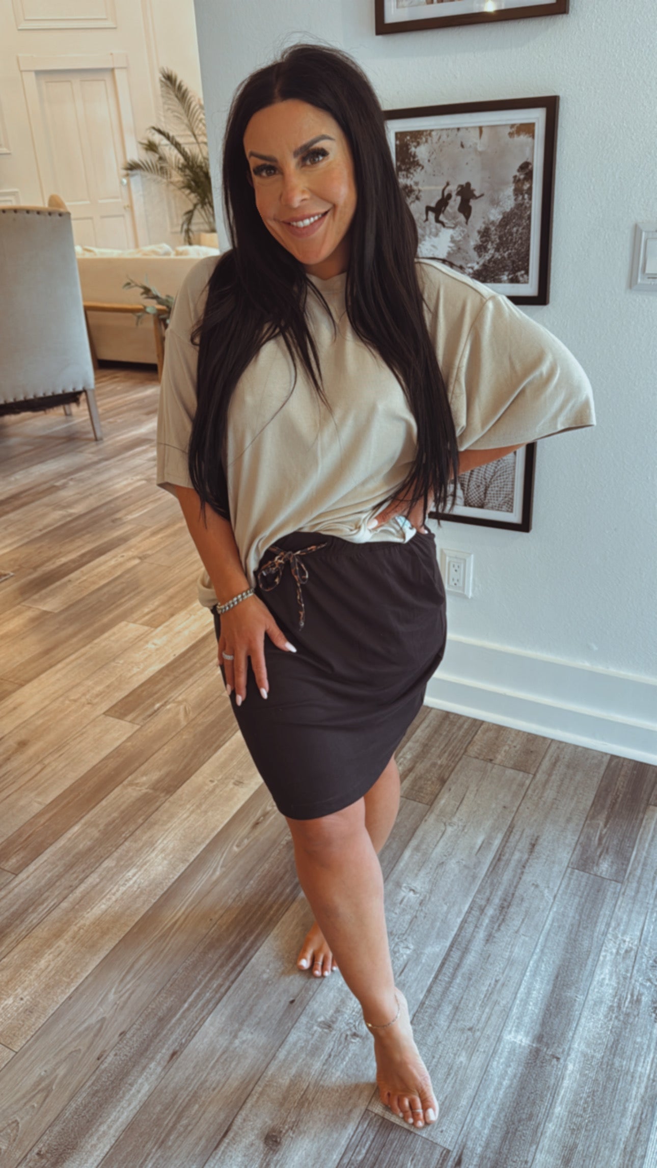 Sassy Black And Leopard Drawstring Skirt