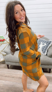Honey and Olive Plaid Button Up Dress *Final Sale*