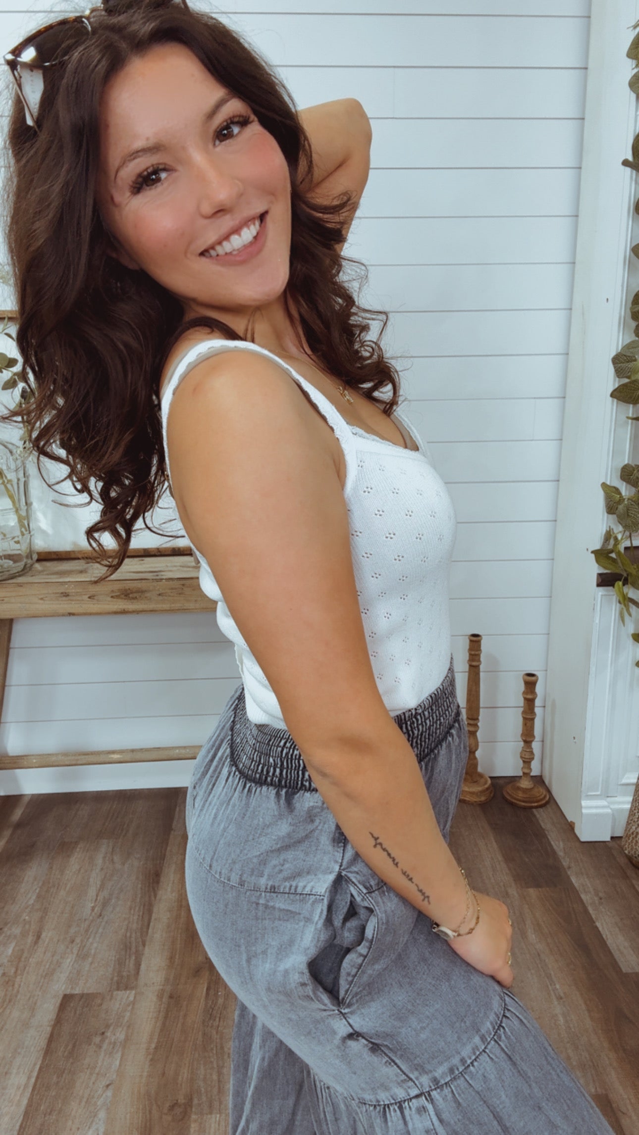 Knit Ivory Lace Detail Tank