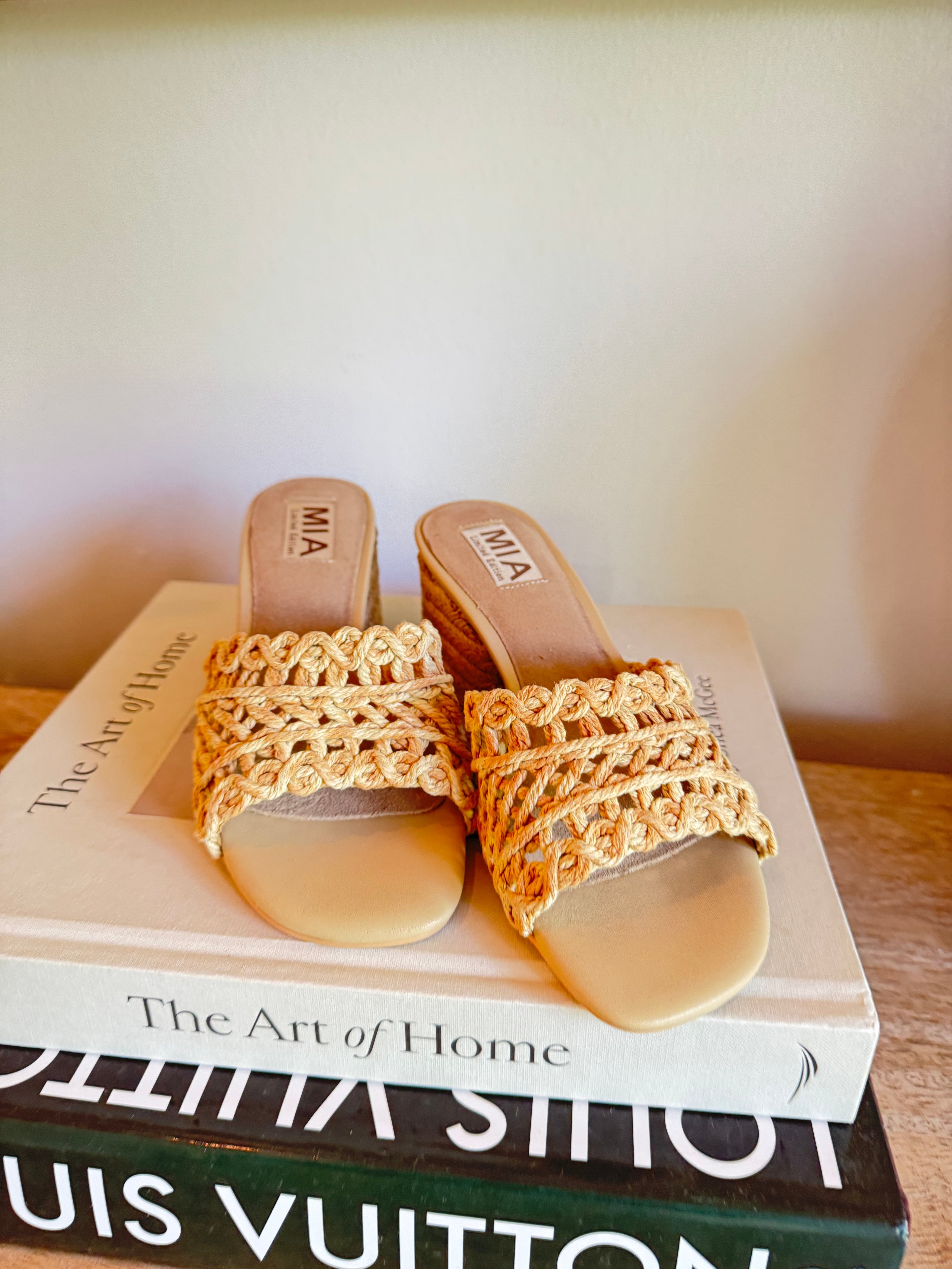 Mia Natural Woven Open Toe Heels