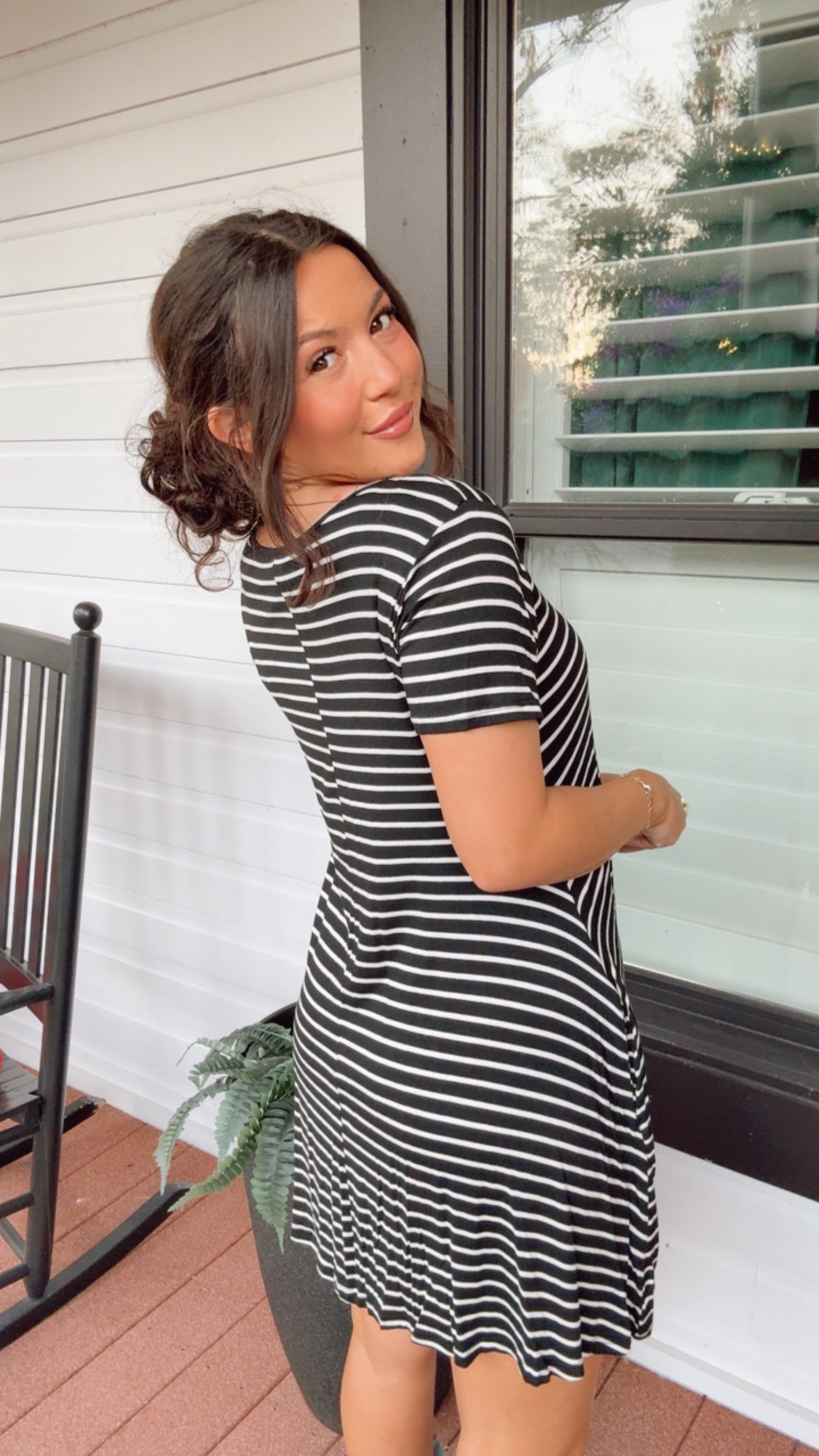 Comfy Everyday Black and White Striped Dress