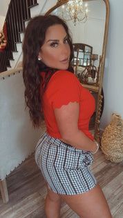 Black and White Lace Gingham Shorts