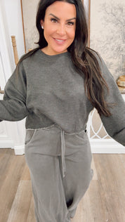 Charcoal Long Sleeve Distressed Hem Sweater