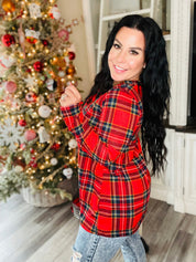 Red Plaid Loose Fit Long Sleeve Top