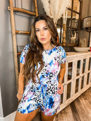 Navy and Violet Cheetah Tiedye Romper Preorder