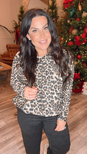 Ultra Soft cheetah Long Sleeve Vneck Top