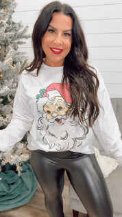 Ultra Soft White Long Sleeve Sparkle Classic Santa Sweater