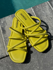 Yellow Faux Snake Skin Strap Sandals