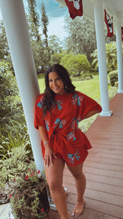 Chic Red White And Blue Sequin Bow Shorts