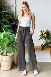 Black Ribbed Casual Pants