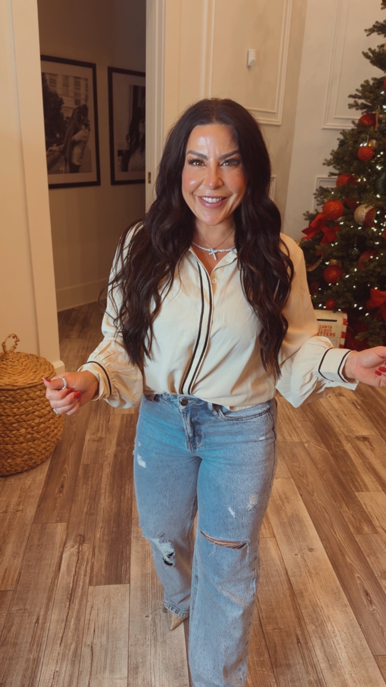 Oatmeal And Black Button Up Shirt