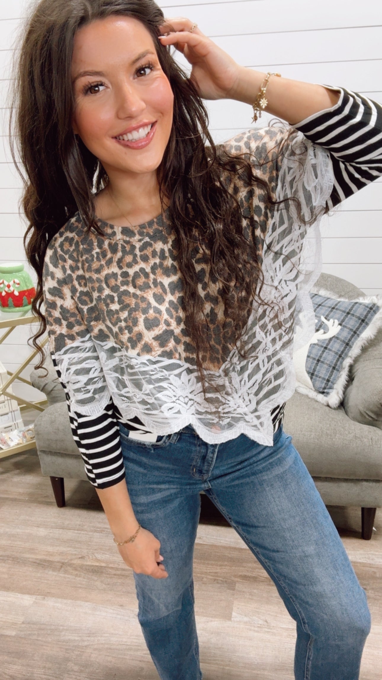 Cheetah And White Lace Top *Final Sale*