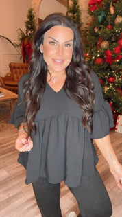 Black flowy ruffle Sleeve Top