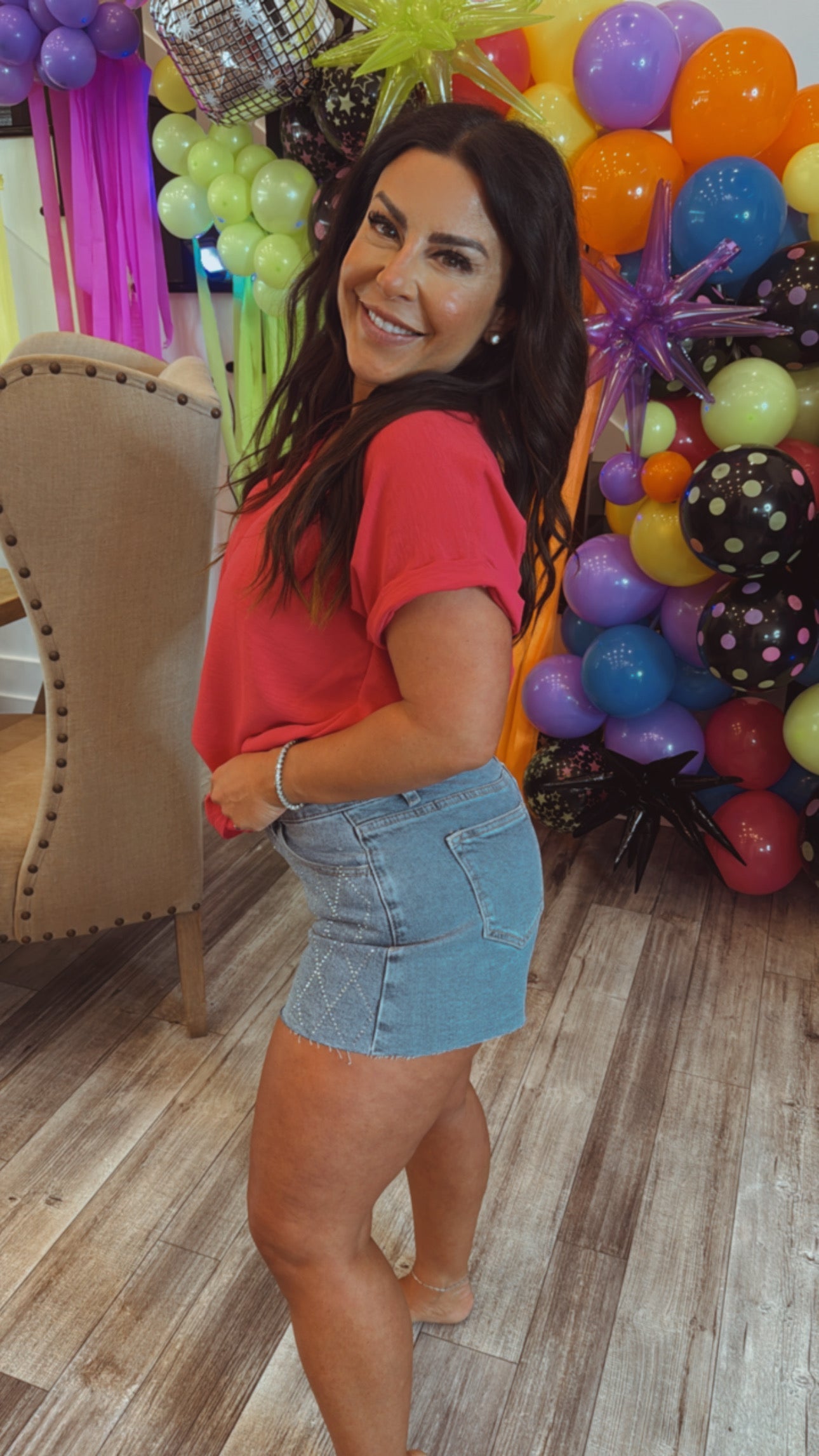 High Rise Rhinestone Raw Hem Jean Shorts