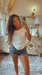 Distressed Hem Acid Wash High Waist Jean Shorts