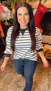 Black and White Stripe Long Sleeve Ultra Soft Sweater