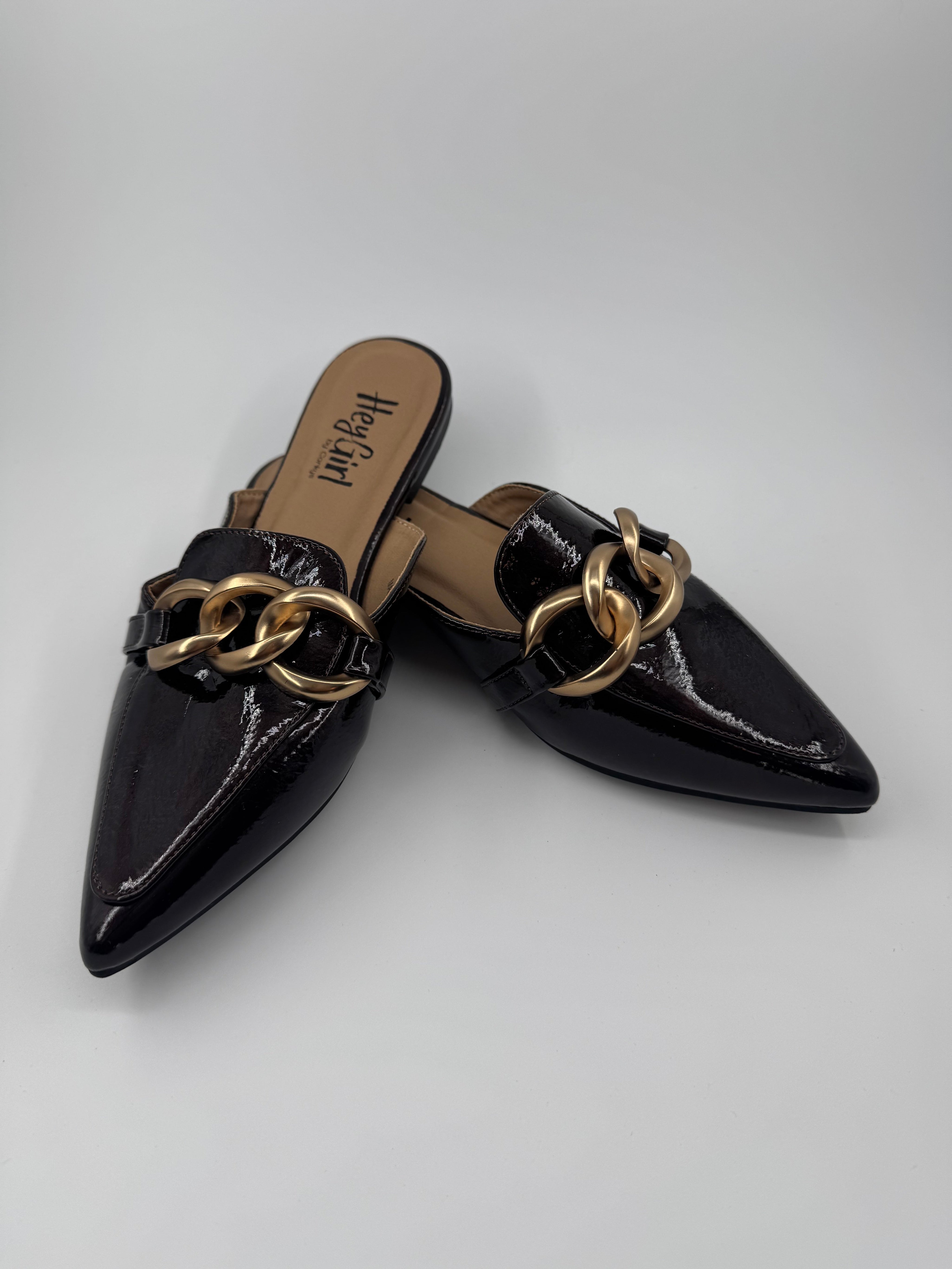 Corky Merlot and Chain Strap Mules