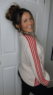 Taupe and Red Stripe Knit Cardi