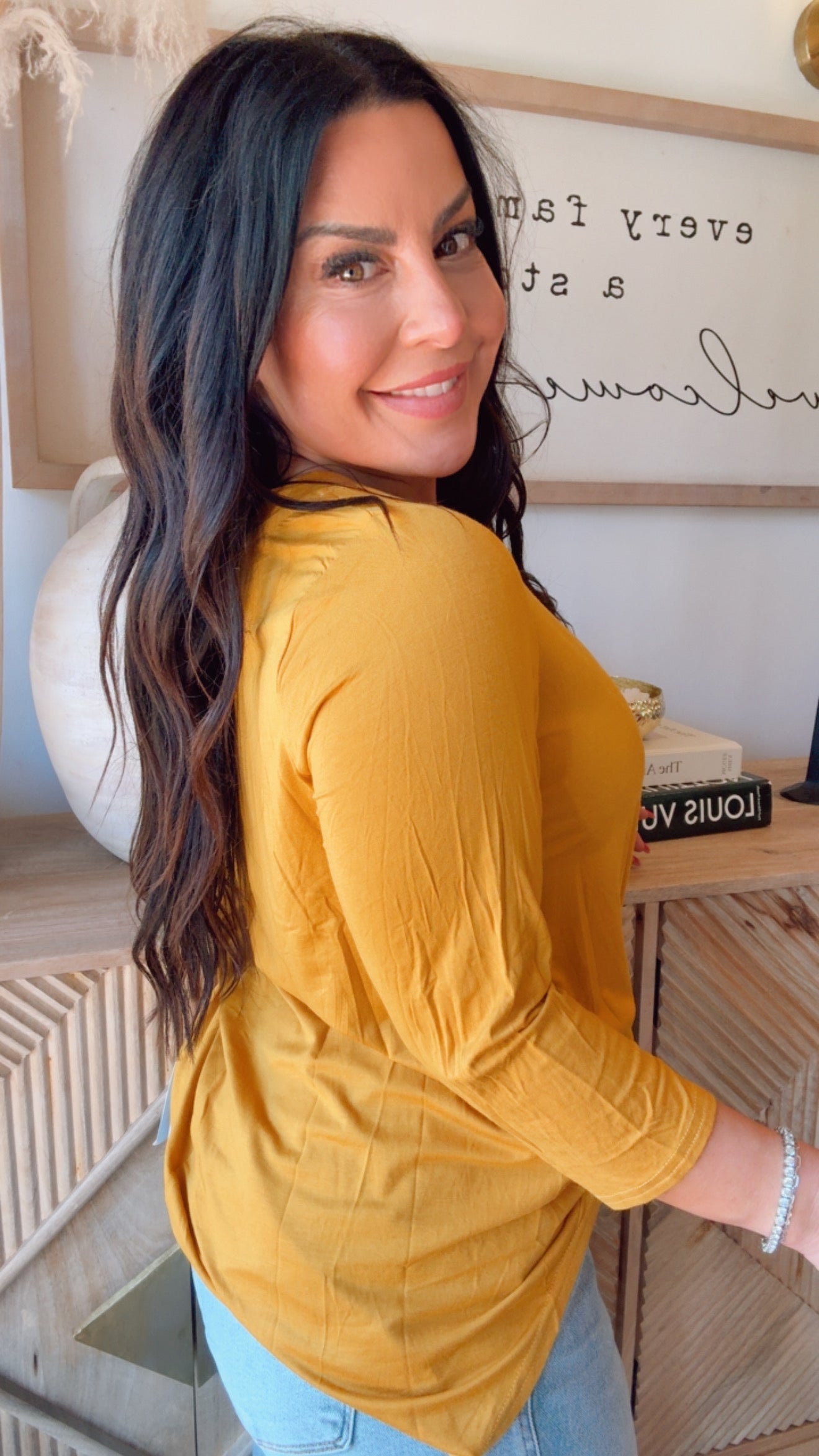 Ultra Soft 1/4 Sleeve Marigold Top