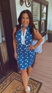 Jess Lea White and Blue Floral Zip Up Dress