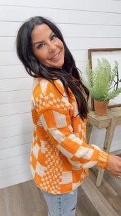 Ultra Soft Orange and White Checkered Knit Cardi