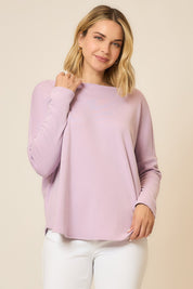 Cozy Co Lavender Microfleece Boatneck Drop Shoulder Sweatshirt