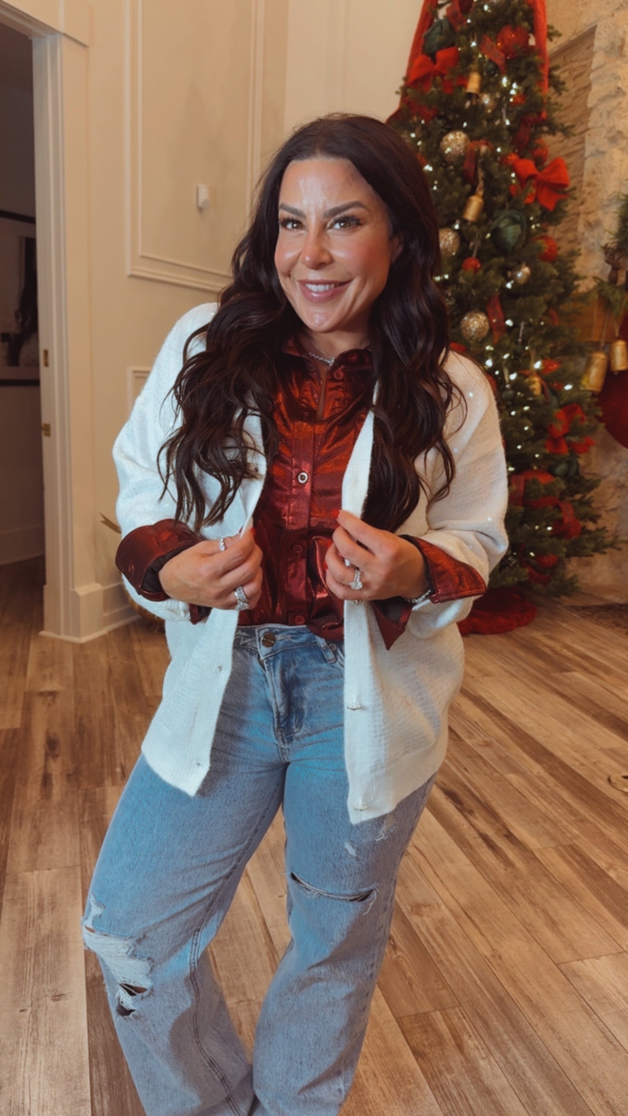 Ivory Vneck Soft Button Up Sweater