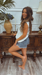 Ultra Soft White Frey Hem Tank