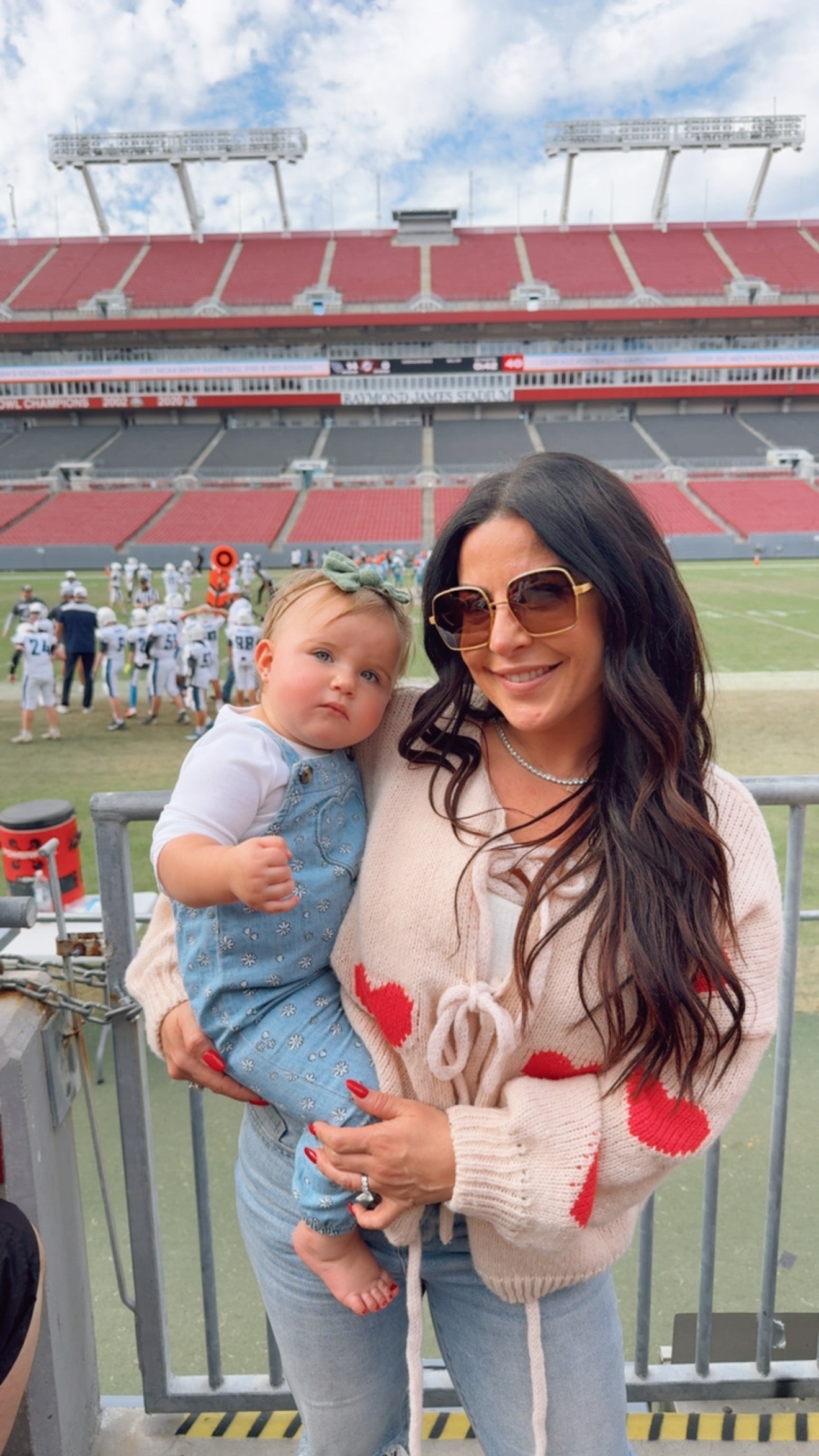 Tan AND Red Heart Tie Front Knit Cardi