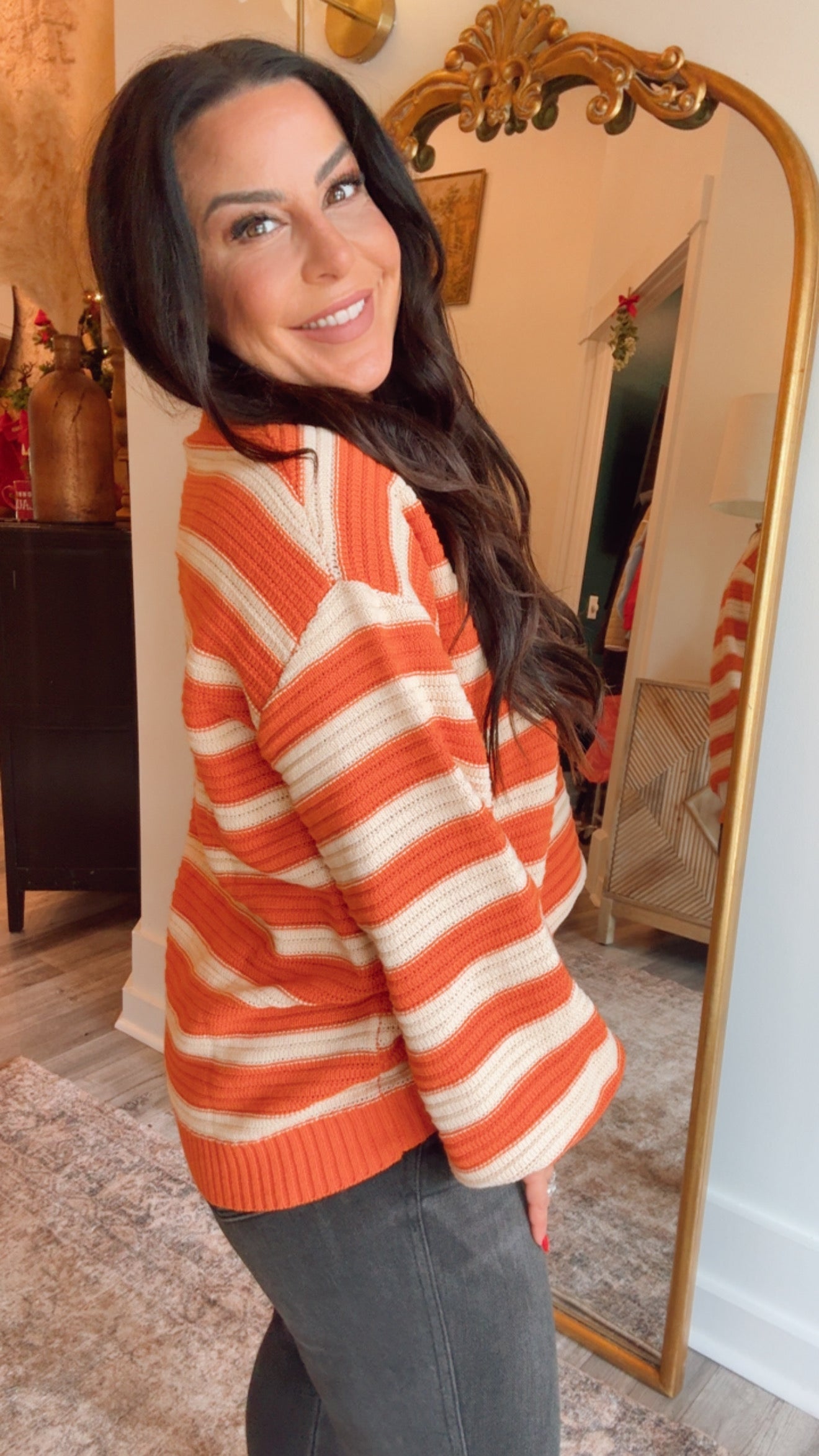 Orange and Cream Soft Knit Sweater