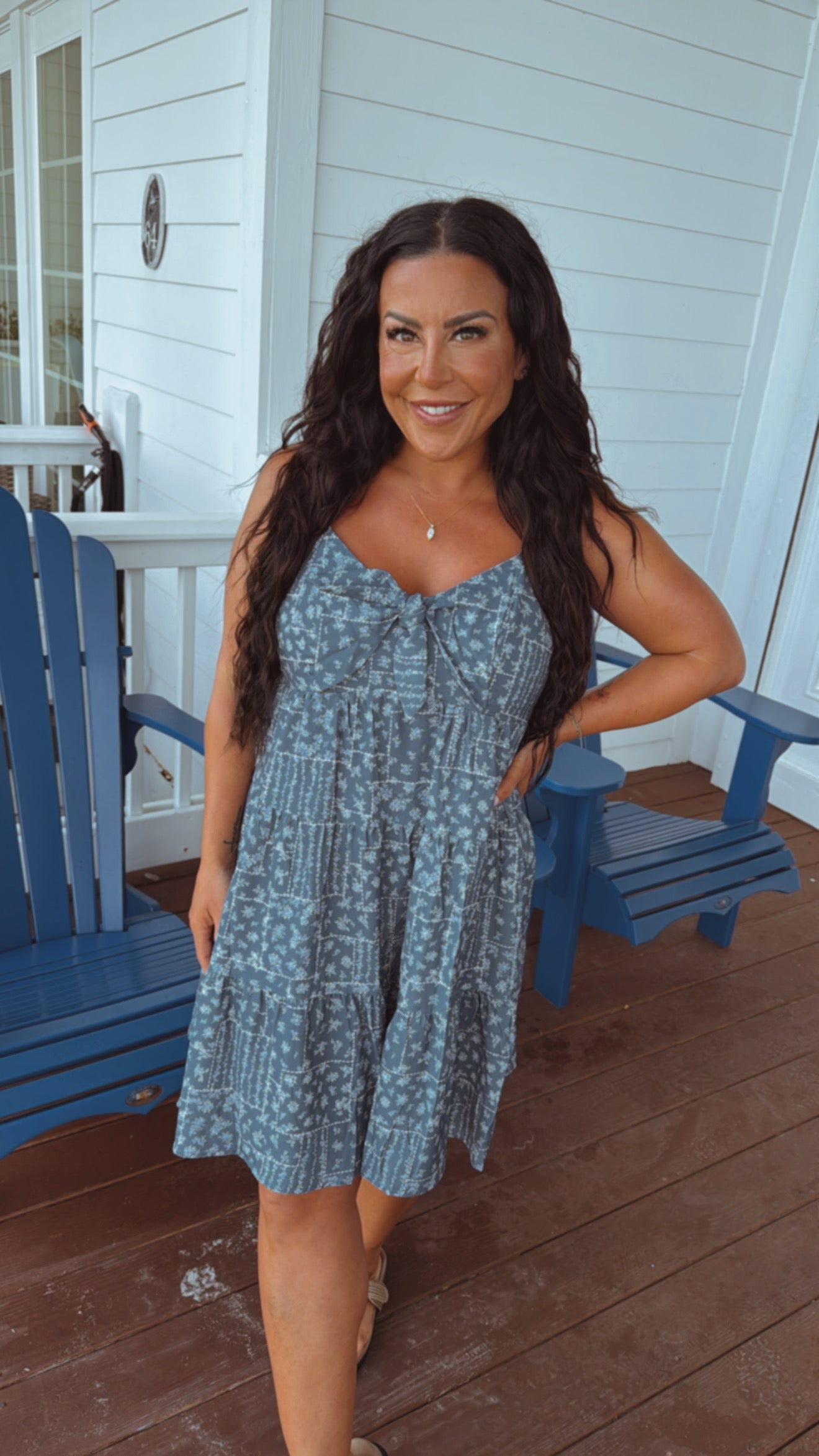 Lightweight bLue and Floral Mini Tank Dress