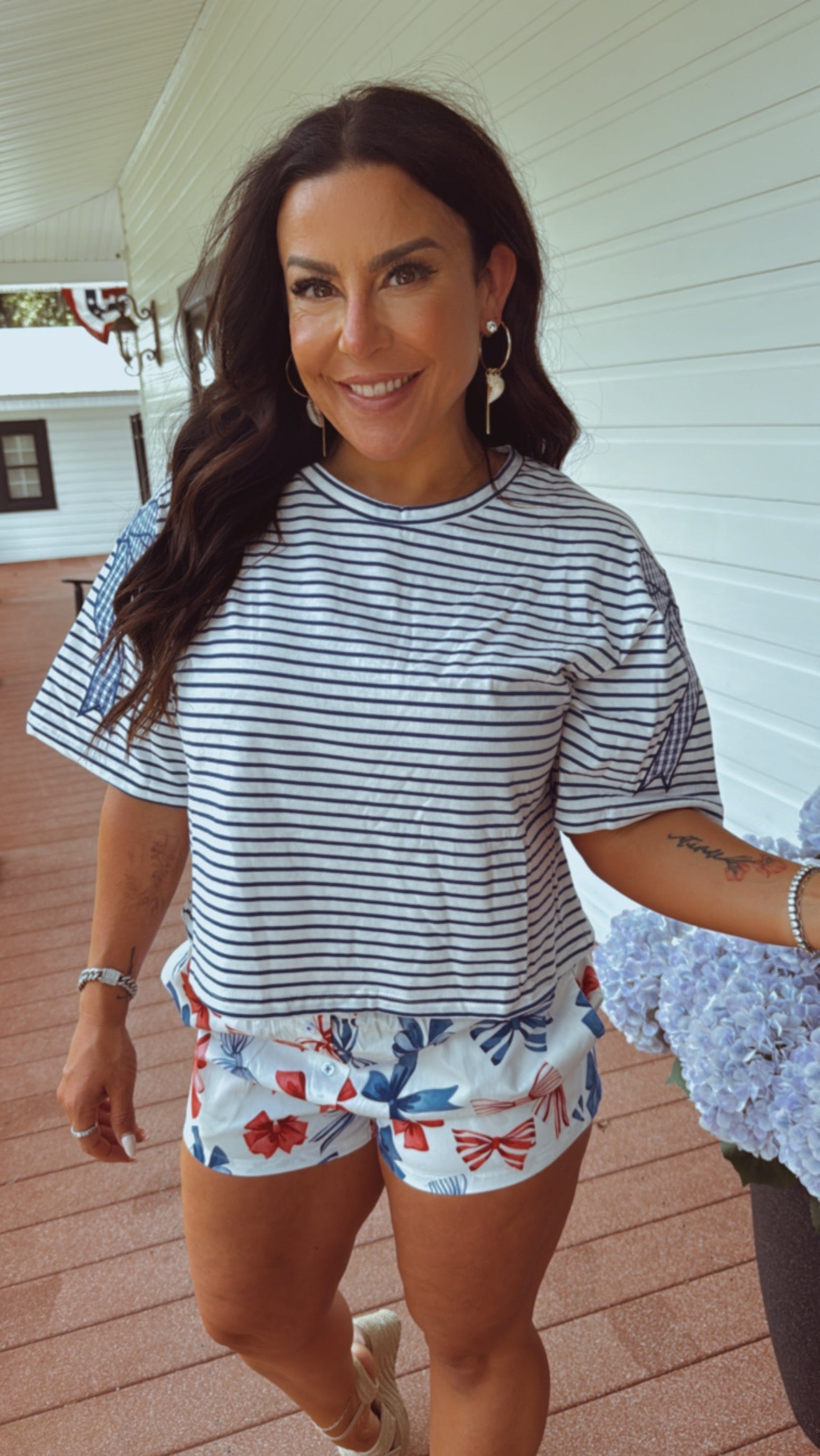Blue and White Stripe Bow Top