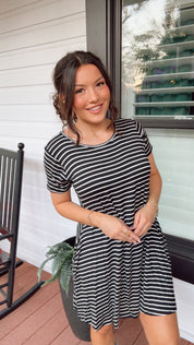 Comfy Everyday Black and White Striped Dress