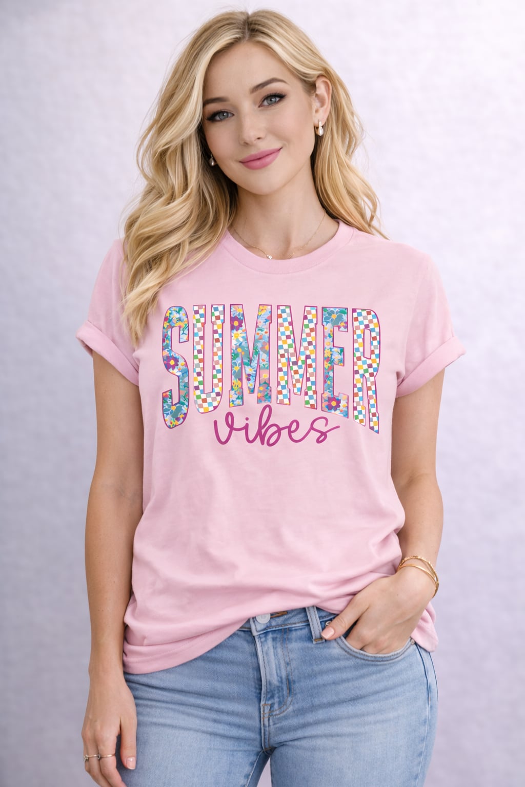 Summer Vibes Graphic Tee (pink tee)