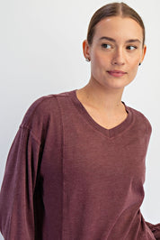Cherry Mineral Washed Cotton Mock Neck Top