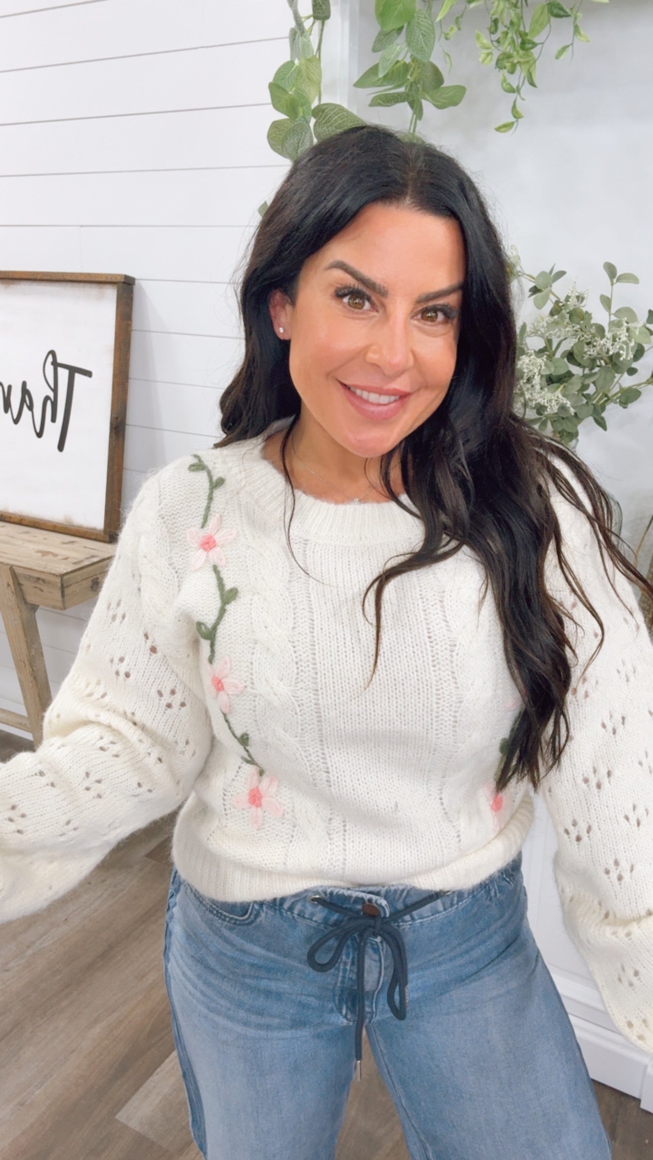 Ivory nad Floral Ultra Soft Knit Pol Sweater