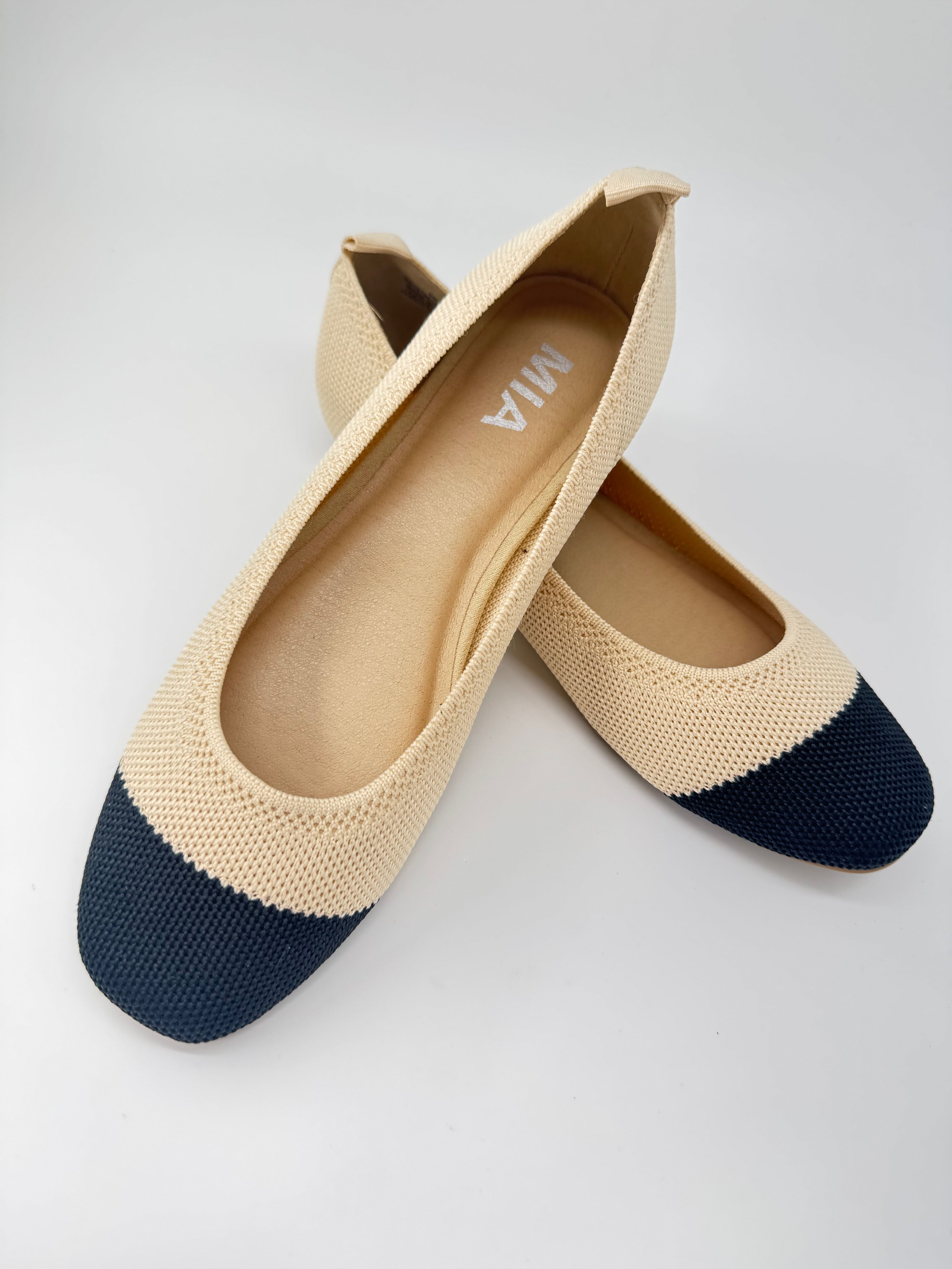 Cream And Black Mesh Nit Slip in MIa Flats