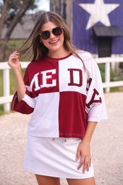Huddle Up Color Block Top- Maroon
