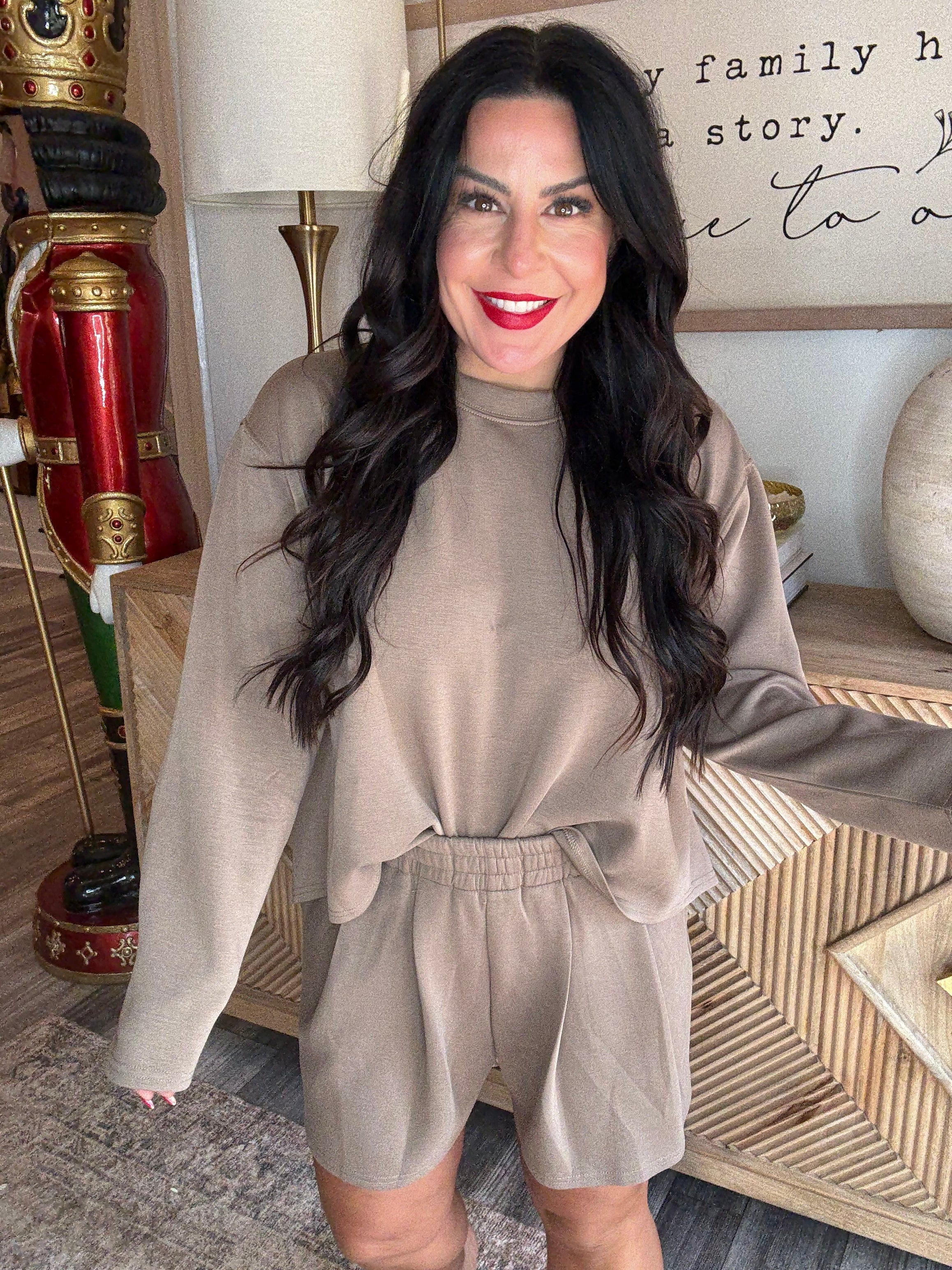 The Greii Mocha Brown High Low Crewneck