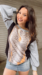 Grey Black and Snake Skin Ultra Soft Long Sleeve Top *Final Sale*