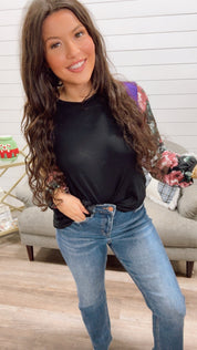 Black and Floral Long Sleeve Ultra Soft Top *Final Sale*