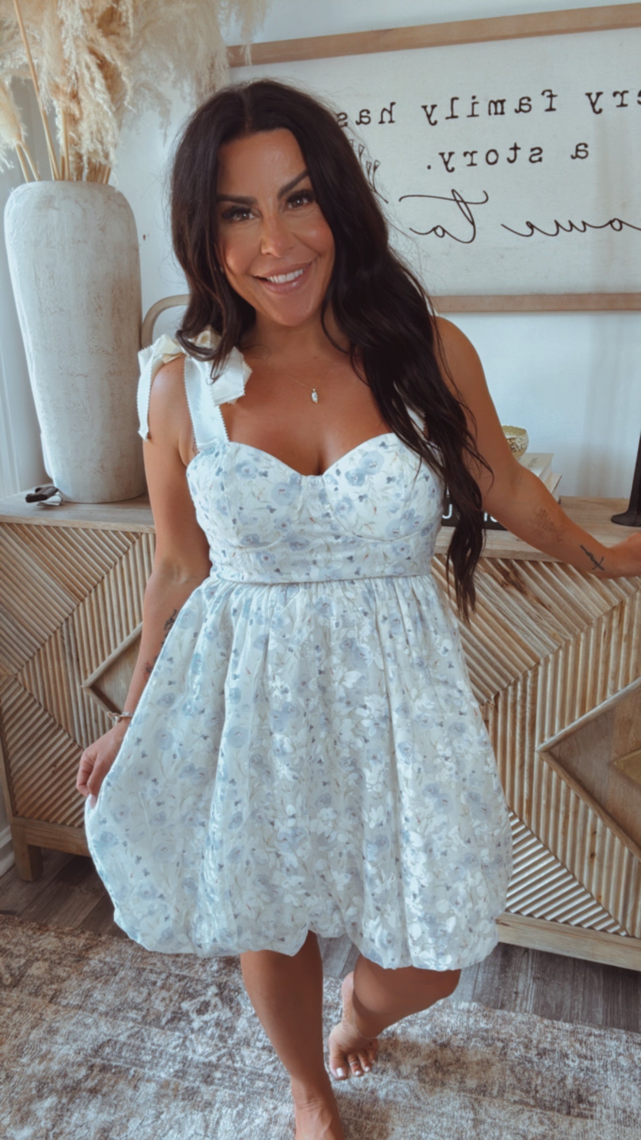White and blue Floral Chic Mini Dress