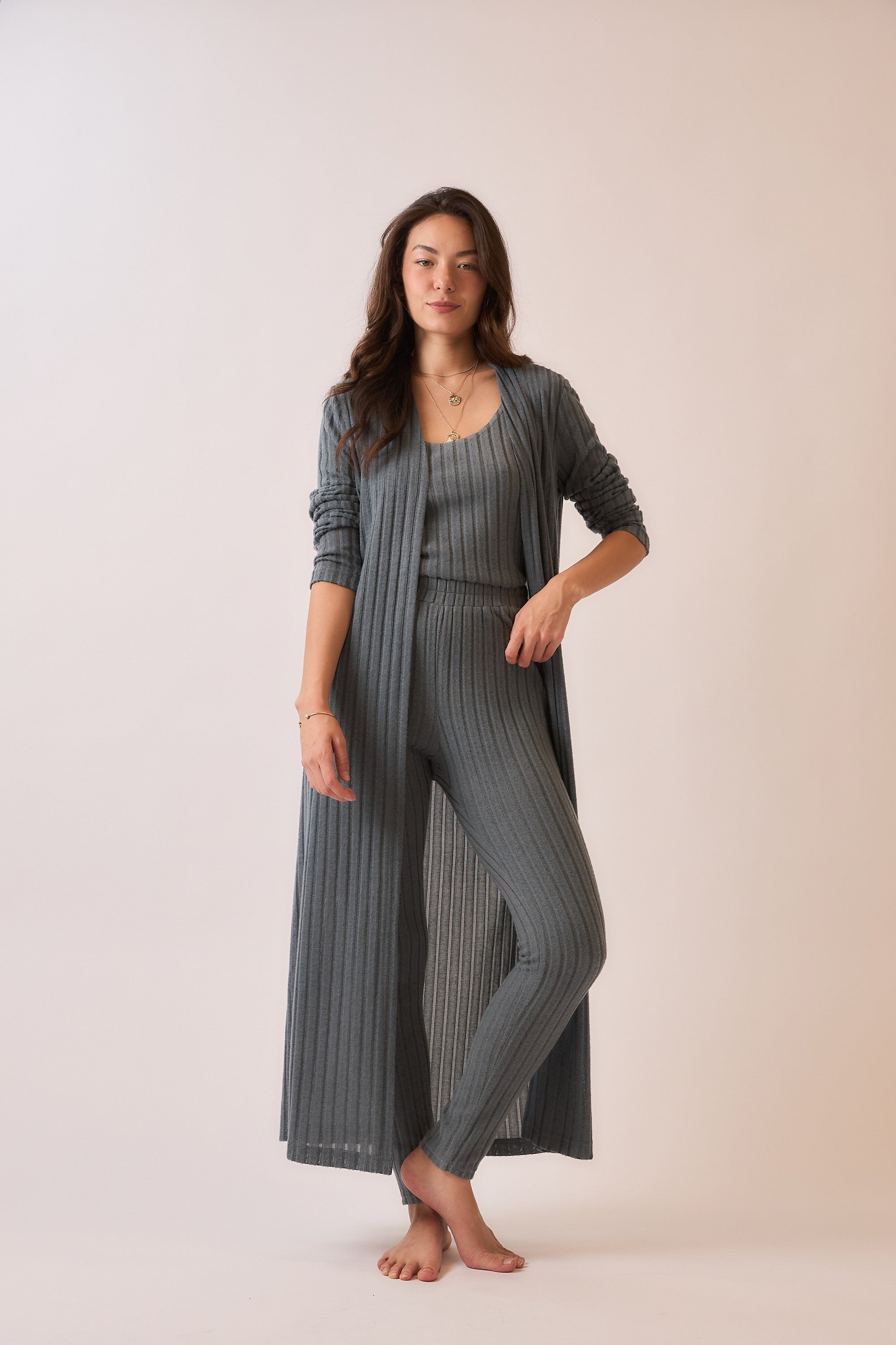 Cozy Co Dark Ribbed Duster Cardigan