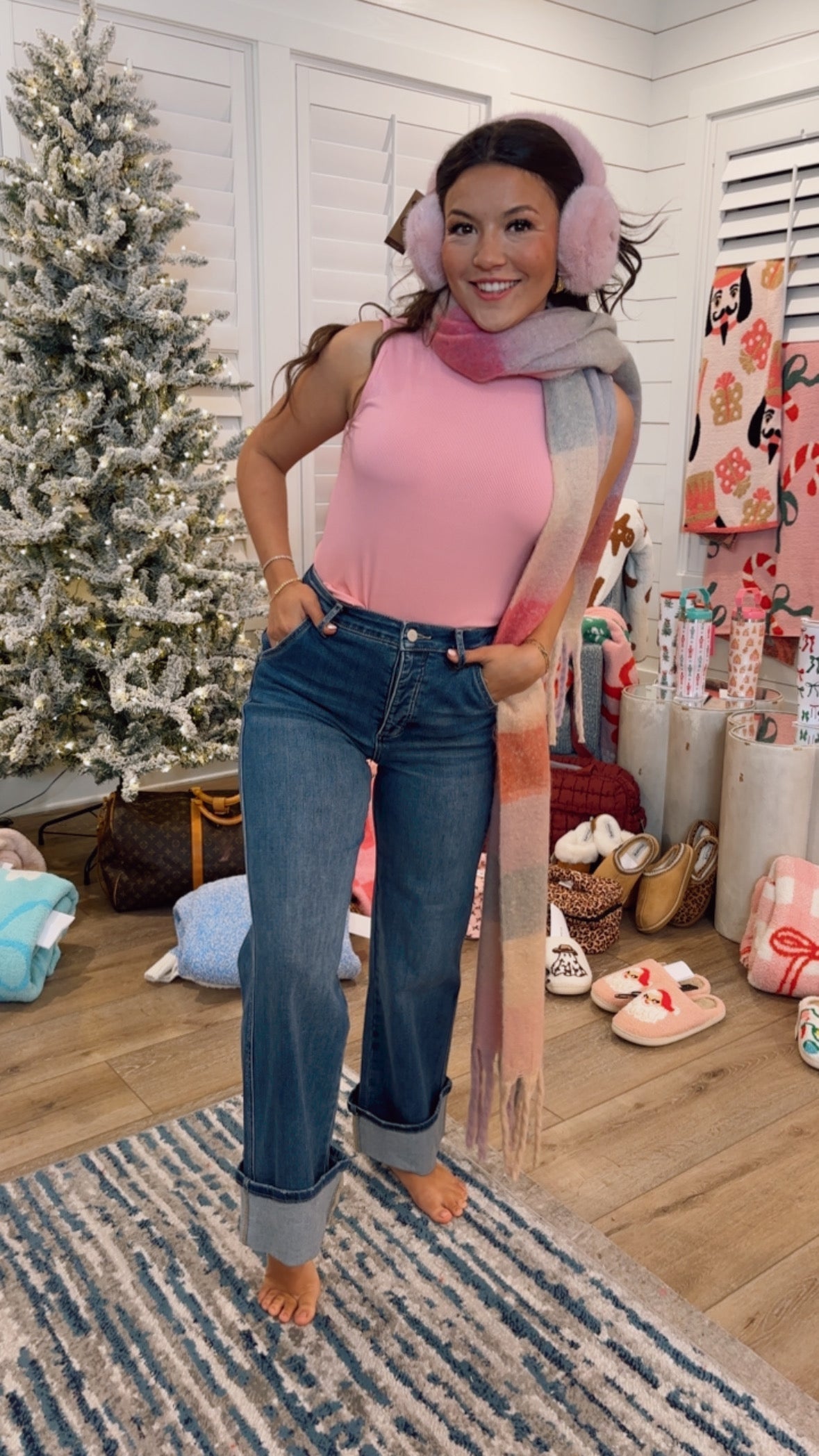 MICA DENIM SUPER HIGH RISE WIDE CUFFED LEG HIDDEN BUTTON - TUMMY TUCK JEANS