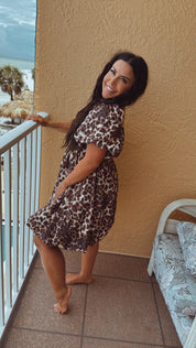 Chic Cheetah Bubble Sleeve Dress